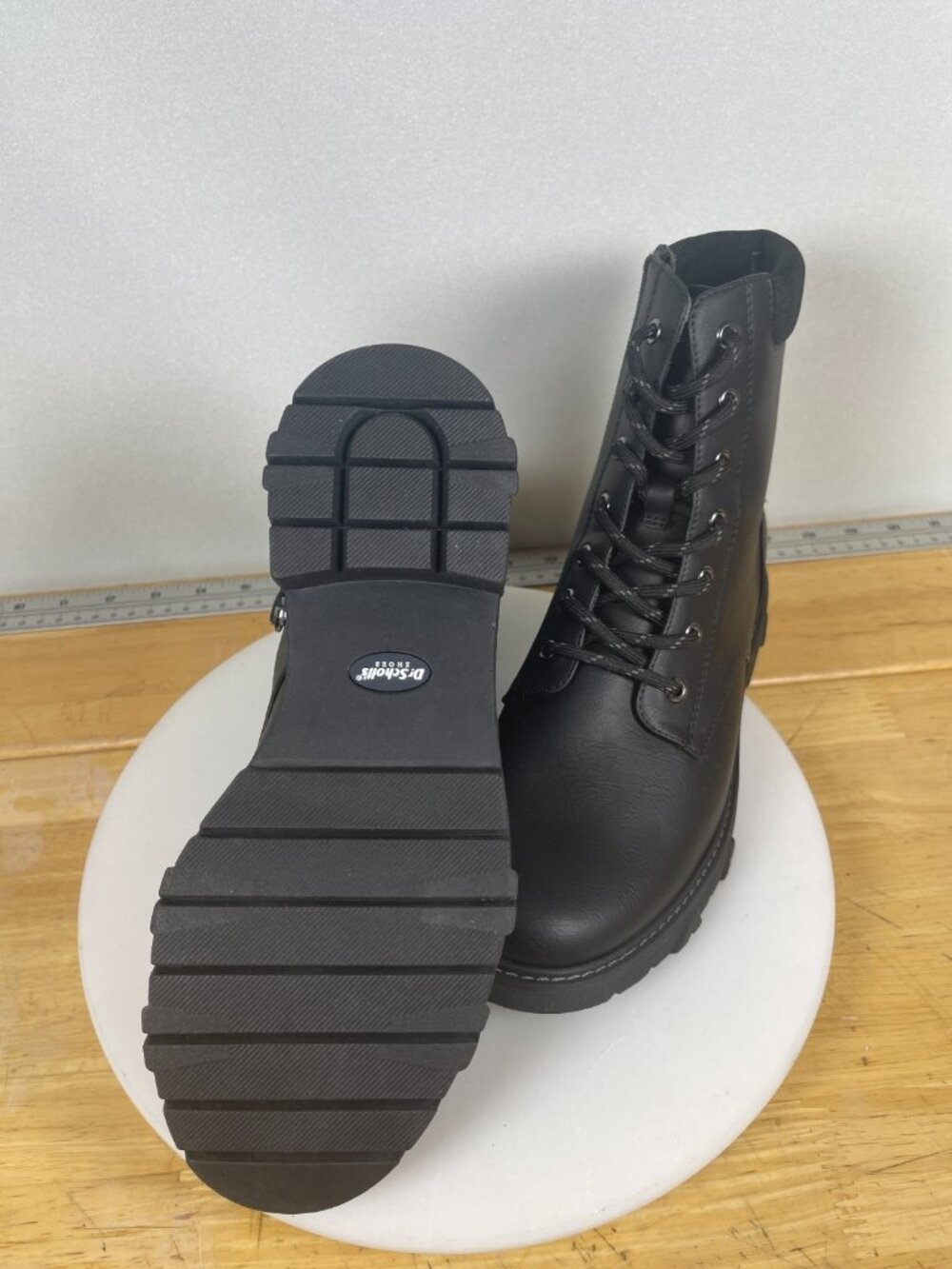 Dr Scholl’s Lace Up Combat Boots Black Womens 6.5 Side Zip Ankle NIB
